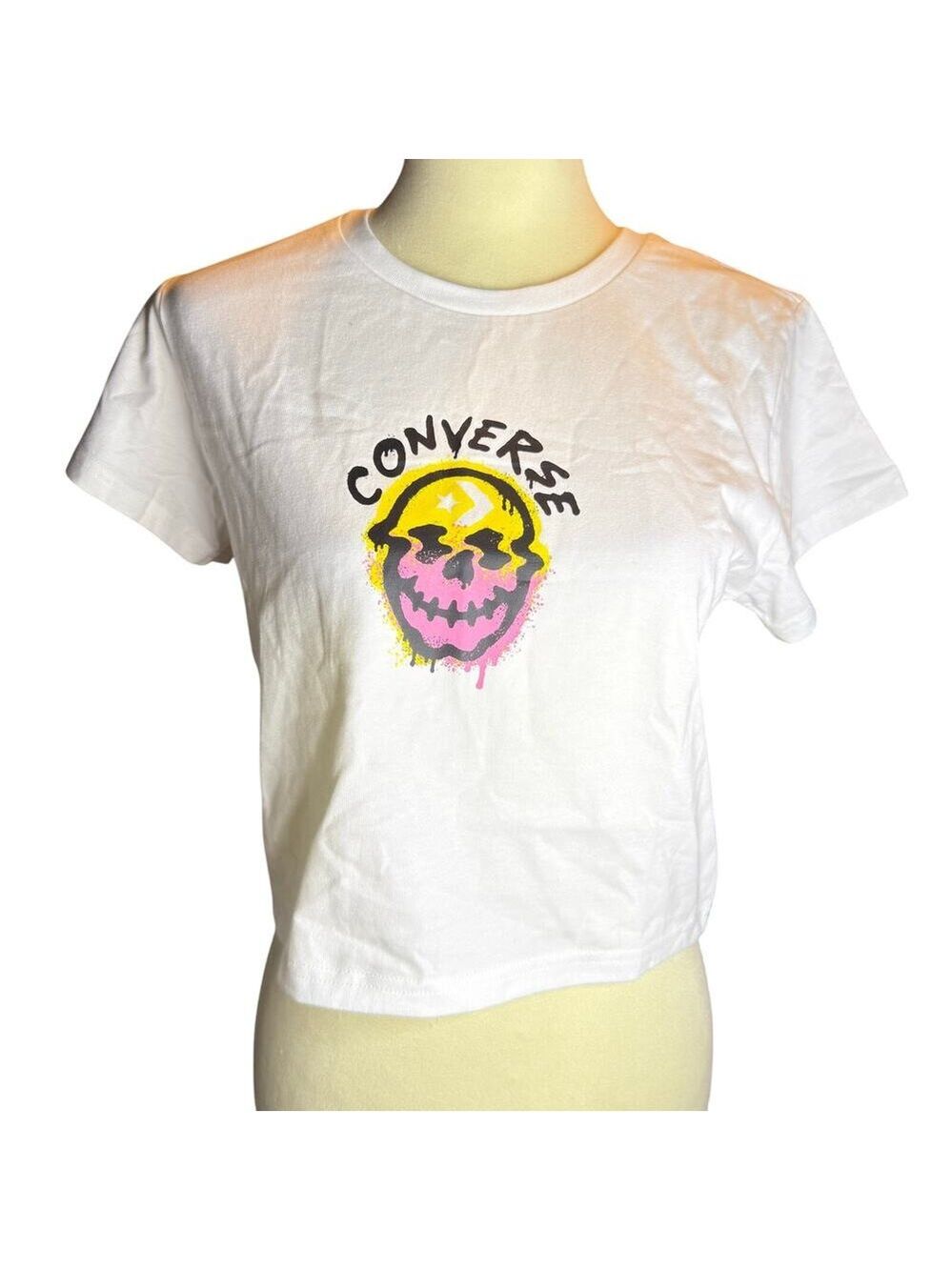 Converse Spray Paint Skull Graphic Boxy Cropped Tee, Women's Size Large, NWOT
